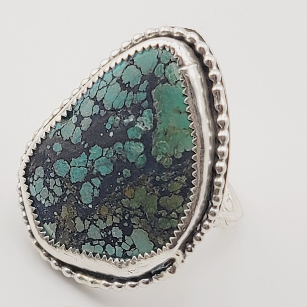TURQUOISE BOHEMIAN CHIC STYLE RING IN STERLING SILVER METAL SIZE 8